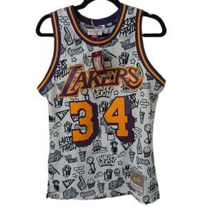 Mitchell & Ness NBA Los Angeles LA Lakers Shaquille O’Neal 34 Doodle Jersey Sz S